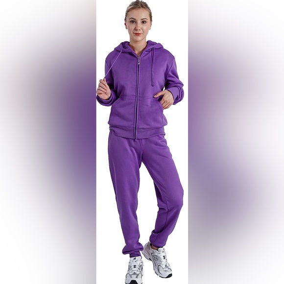 Womens 2 Piece Sweatsuit Sherpa Lined Fleece Jogger Hoodie & Sweatpants Set NEW - Picture 3 of 9